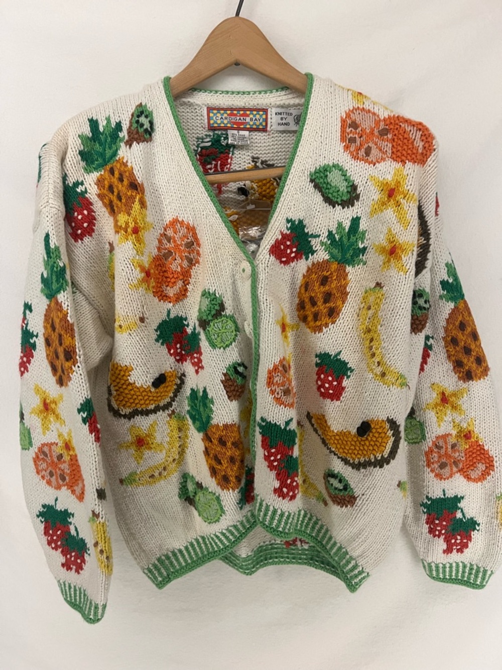 Vintage Cardigan Bay Hand Knit All Over Fruit Cardigan Sweater Cottagecore Sz S